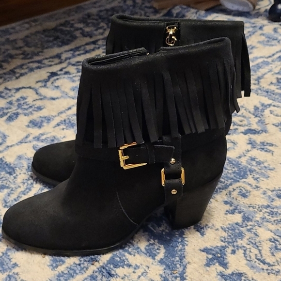 Ralph Lauren sz 7 black fringe boots with gold - Picture 1 of 4